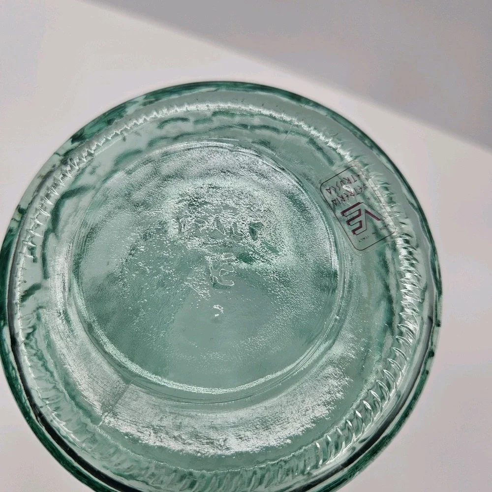 Vetreria Etrusca Italy Green Glass‎ Pitcher Embossed Fruit Grapes Citrus Relief